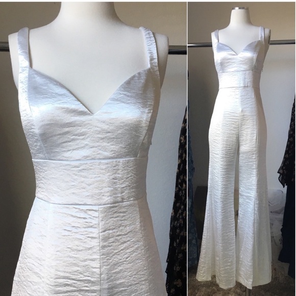 NWT Vintage Free People White Satin Silver Crush Jumpsuit size 6 - Picture 4 of 8